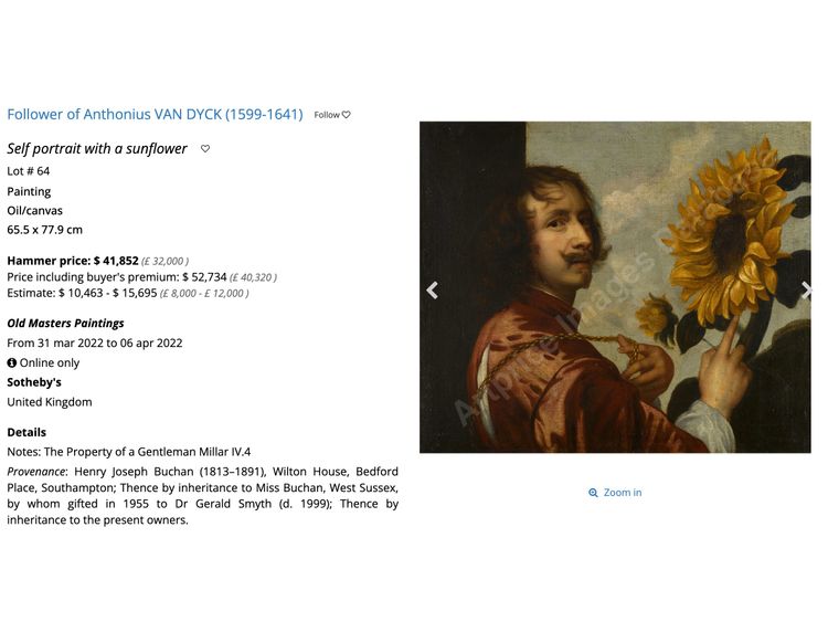 Selbstporträt des Künstlers Anhänger Sir Anthony Van Dyck Öl auf Leinwand ca. 1770