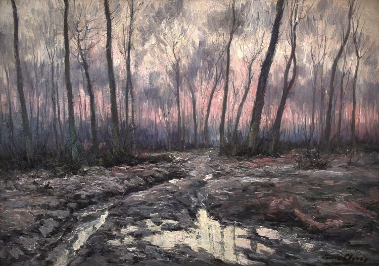 Winterliche Waldlandschaft, Ölgemälde auf Leinwand von Louis Clesse, 20. Jahrhundert