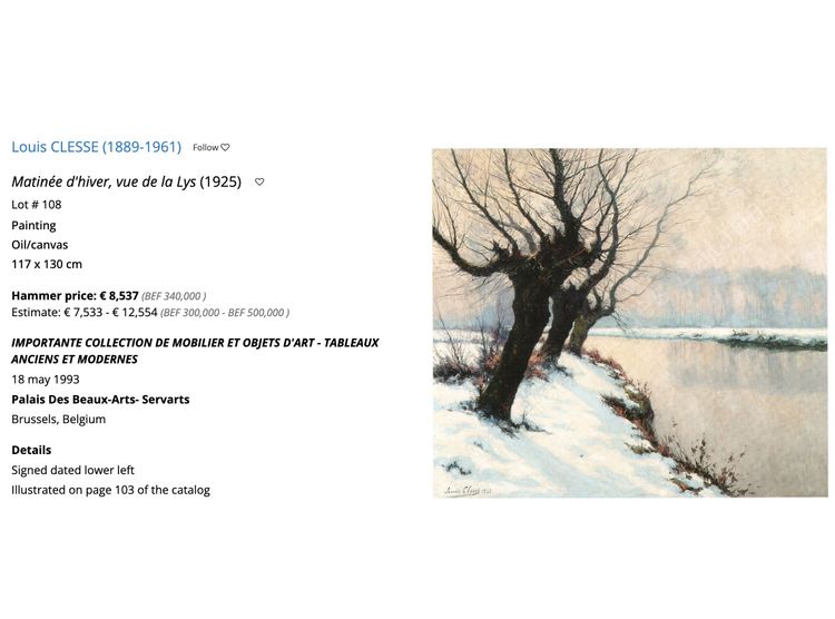 Winterliche Waldlandschaft, Ölgemälde auf Leinwand von Louis Clesse, 20. Jahrhundert