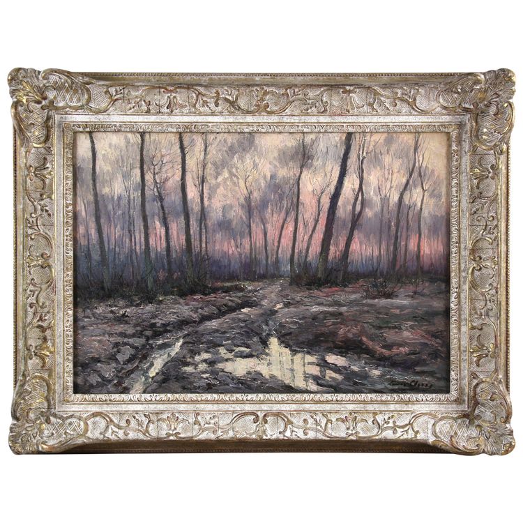 Winterliche Waldlandschaft, Ölgemälde auf Leinwand von Louis Clesse, 20. Jahrhundert