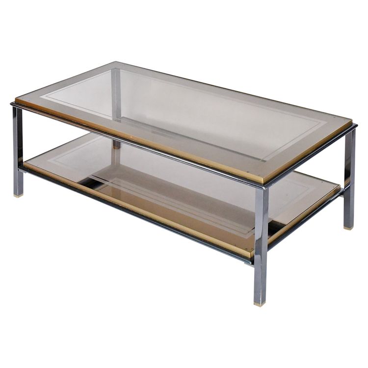 Table basse rectangulaire de Belgo Chrome des années 1970-1980 