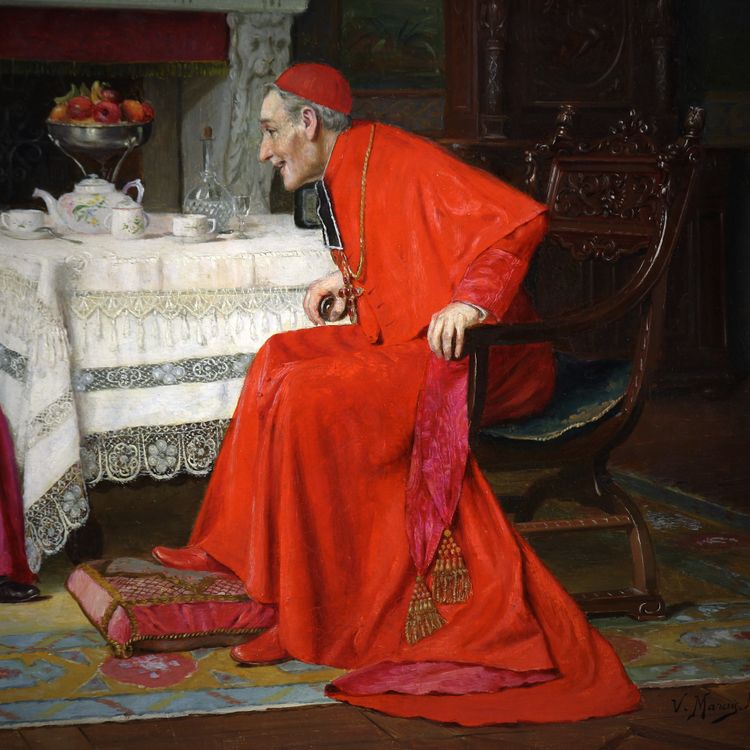 Les favoris du cardinal, peinture à l'huile sur panneau de Victor MARAIS-MILTON