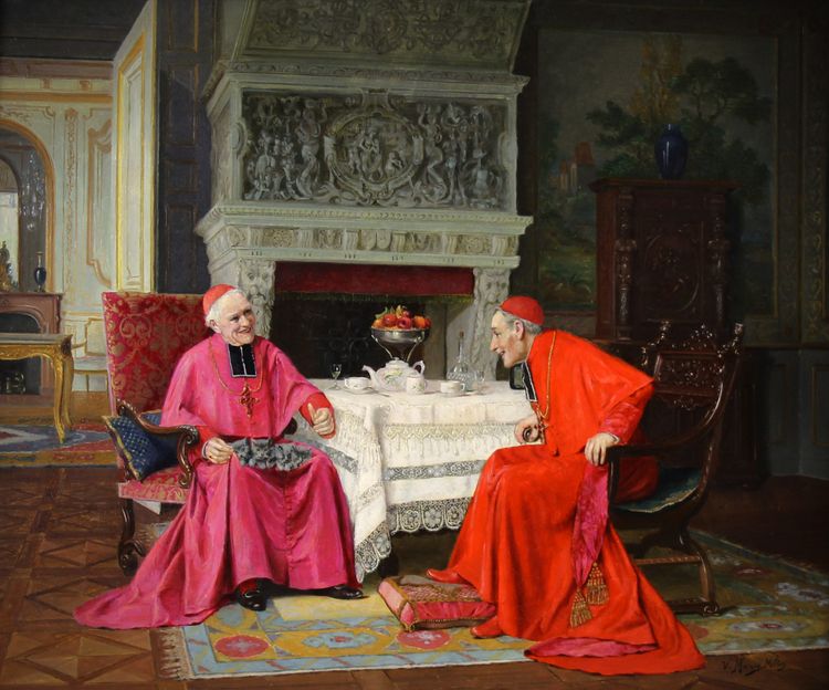 Les favoris du cardinal, peinture à l'huile sur panneau de Victor MARAIS-MILTON