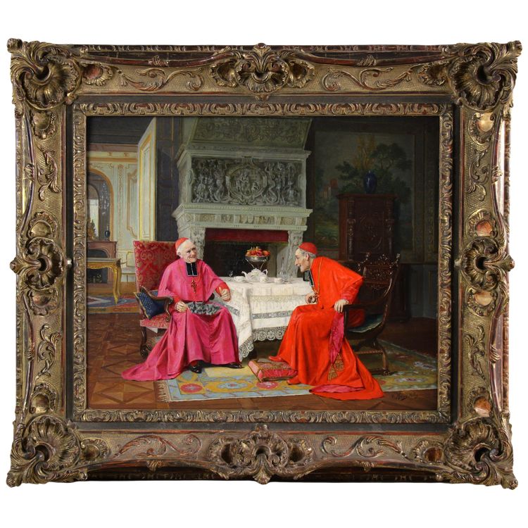 Les favoris du cardinal, peinture à l'huile sur panneau de Victor MARAIS-MILTON