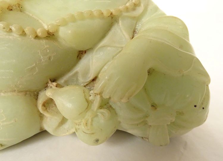 Sculpture Chinoise Jade Jadéite Verte Bouddha Rieur Signature Xuande XIXème
