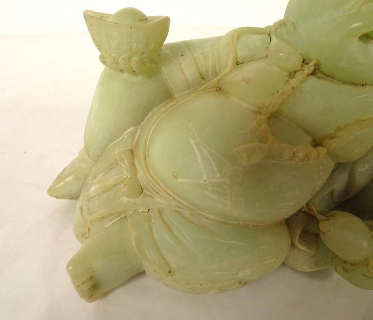Sculpture Chinoise Jade Jadéite Verte Bouddha Rieur Signature Xuande XIXème