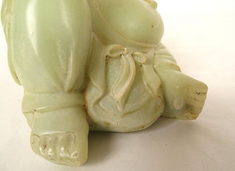 Sculpture Chinoise Jade Jadéite Verte Bouddha Rieur Signature Xuande XIXème