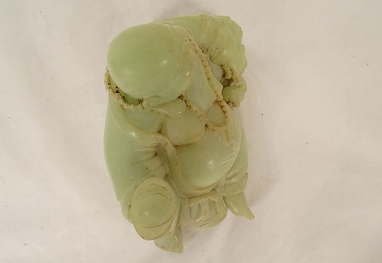 Sculpture Chinoise Jade Jadéite Verte Bouddha Rieur Signature Xuande XIXème