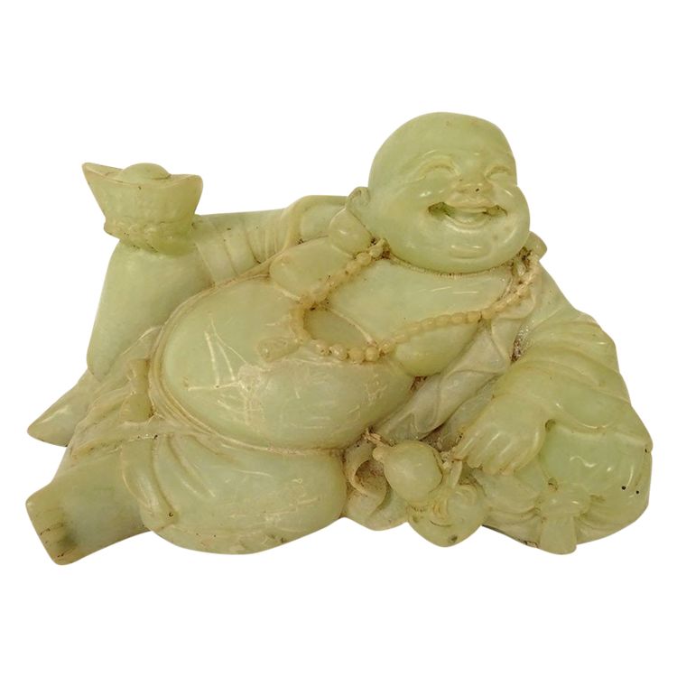 Sculpture Chinoise Jade Jadéite Verte Bouddha Rieur Signature Xuande XIXème