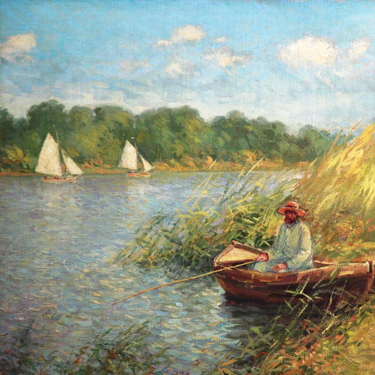 Jacques Muller „au bord de l’etang“ Impressionismus, Öl auf Leinwand, 20. Jahrhundert