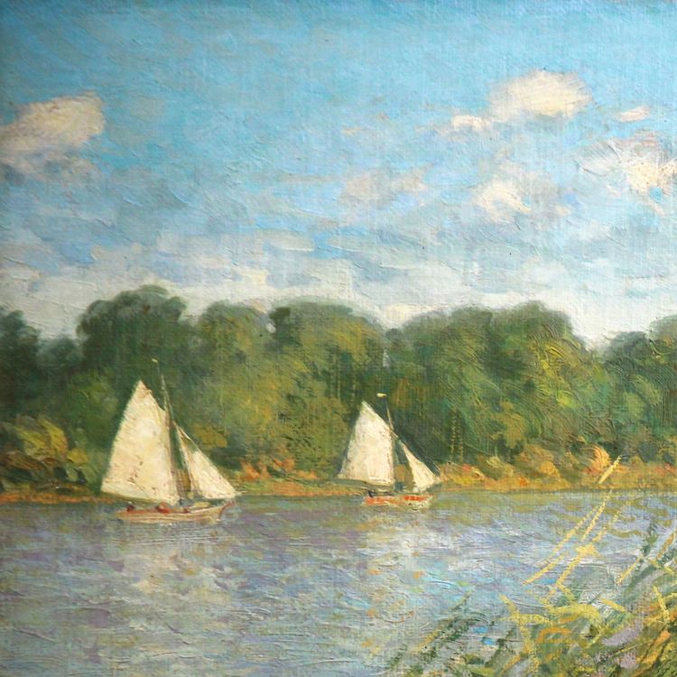 Jacques Muller „au bord de l’etang“ Impressionismus, Öl auf Leinwand, 20. Jahrhundert