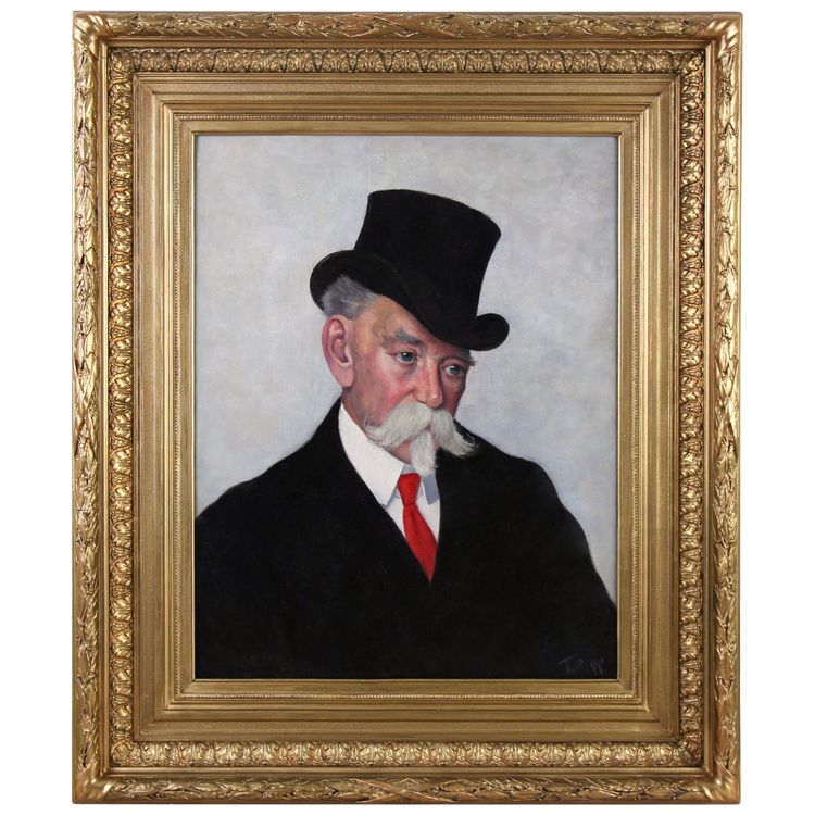 Portrait d'un homme portant un chapeau haut de forme, huile sur toile attribuée à Tom Roberts 1888