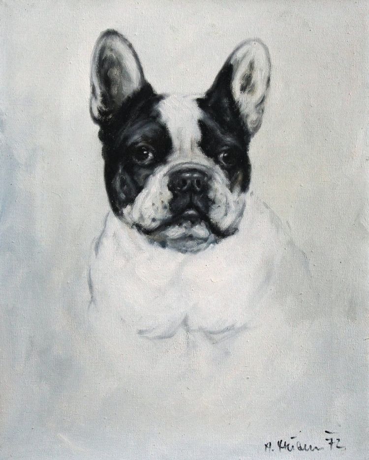 Porträt einer französischen Bulldogge, deutsches Ölgemälde auf Leinwand, frühes 20. Jahrhundert
