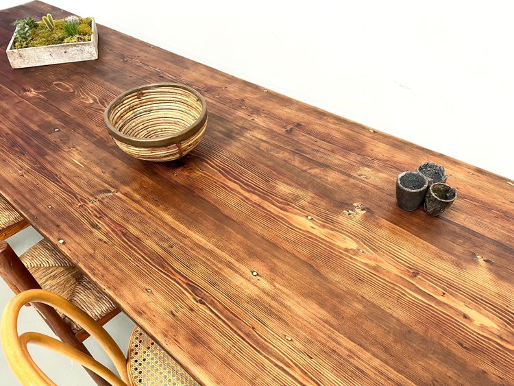Très grande table de ferme en pin massif, années 50