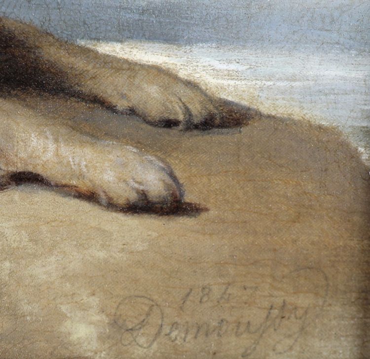 Portrait d'un chien, peinture à l'huile sur toile par Augustin Luc Demoussy