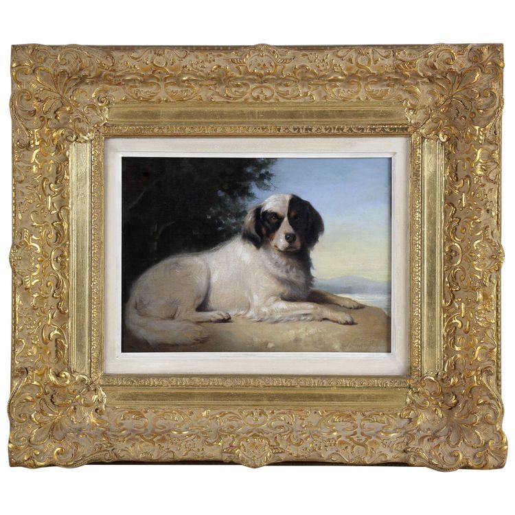 Portrait d'un chien, peinture à l'huile sur toile par Augustin Luc Demoussy
