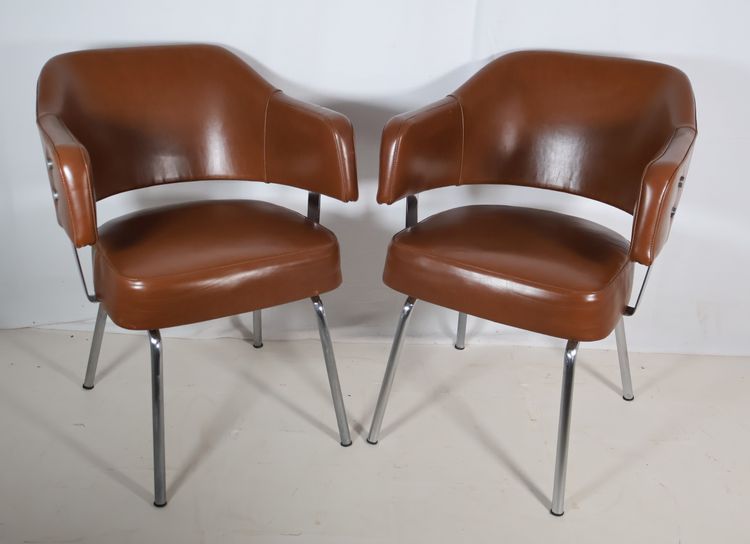 Pair of 50s-60s leatherette armchairs