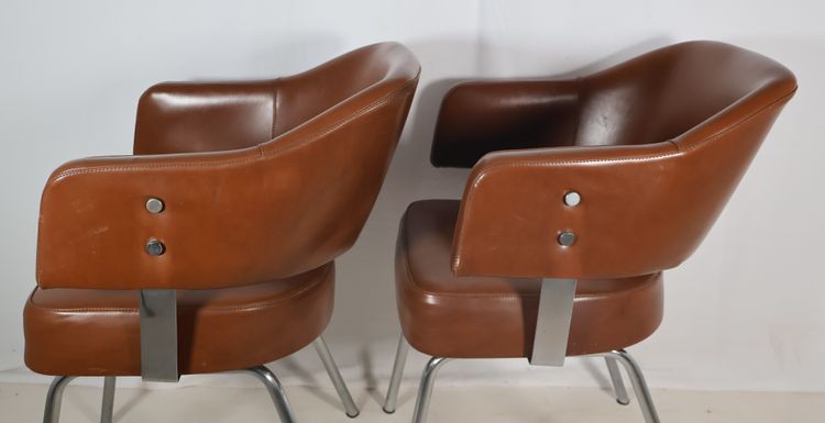 Pair of 50s-60s leatherette armchairs
