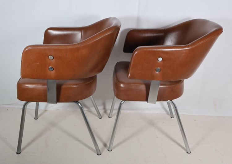 Pair of 50s-60s leatherette armchairs
