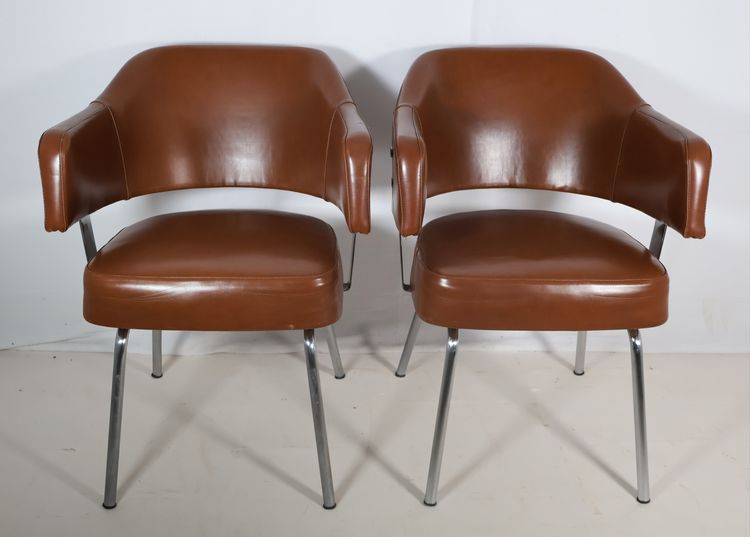 Pair of 50s-60s leatherette armchairs