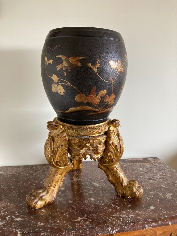 Cast iron and lacquer planter from Japan, Meiji period