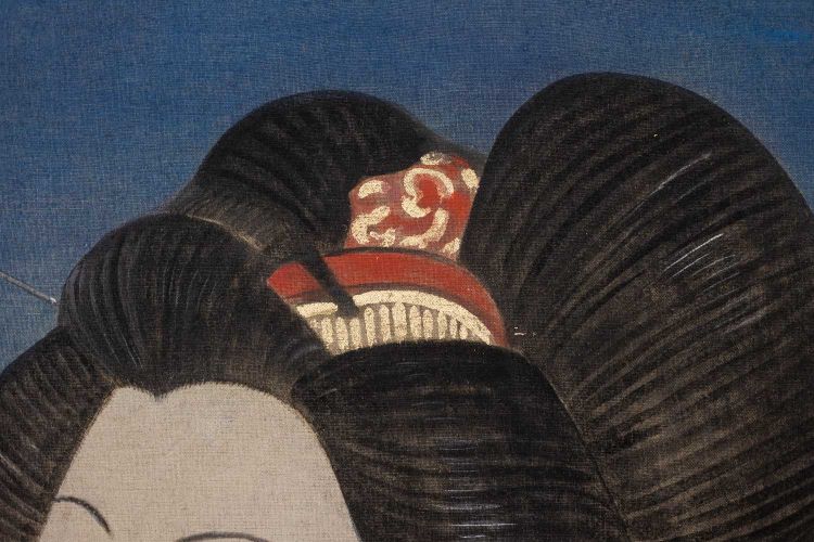 Bemalte Leinwand mit der Darstellung einer Figur im asiatischen Stil. Zeitgenössisch. LS6342B675H