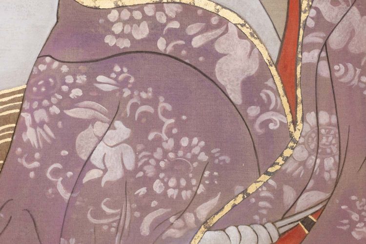 Bemalte Leinwand mit der Darstellung einer Figur im asiatischen Stil. Zeitgenössisch. LS6342B675H