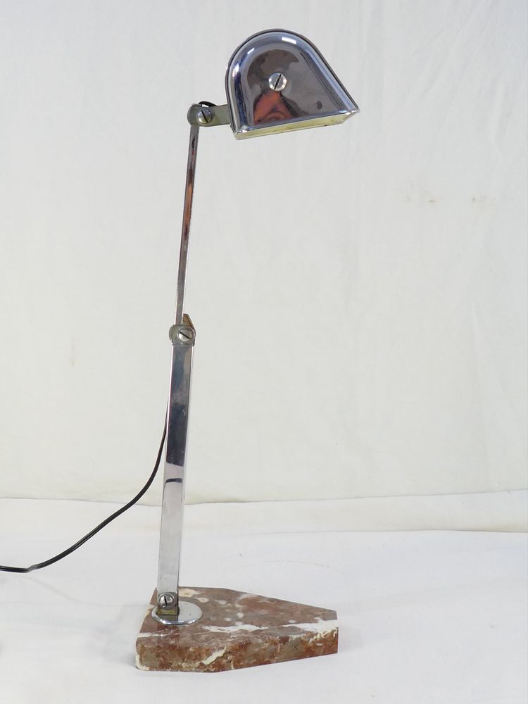 Lampada da scrivania ART DECO in metallo cromato con base in marmo, stile PIROUETTE