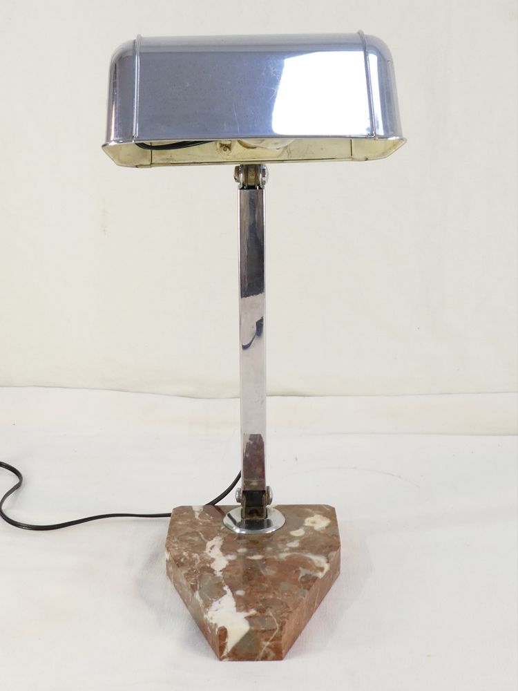 Lampada da scrivania ART DECO in metallo cromato con base in marmo, stile PIROUETTE