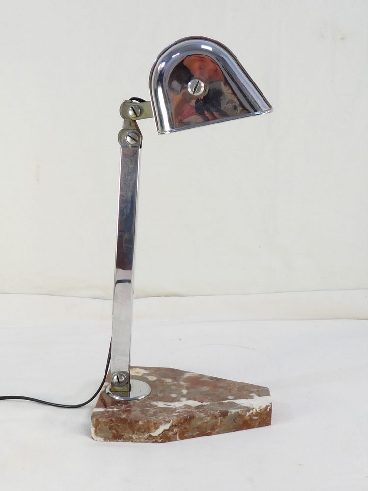 Lampada da scrivania ART DECO in metallo cromato con base in marmo, stile PIROUETTE