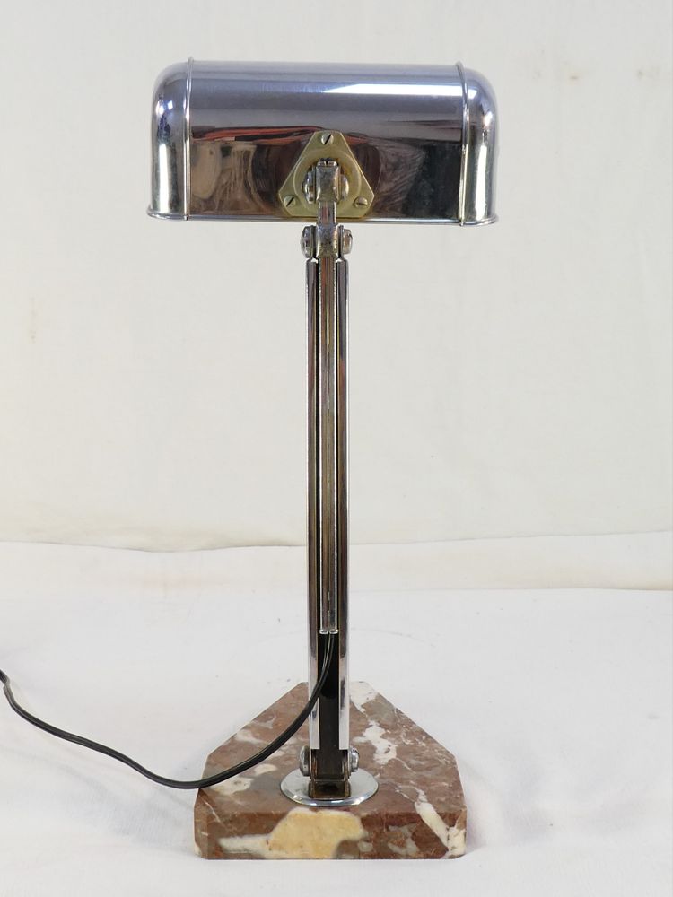 Lampada da scrivania ART DECO in metallo cromato con base in marmo, stile PIROUETTE