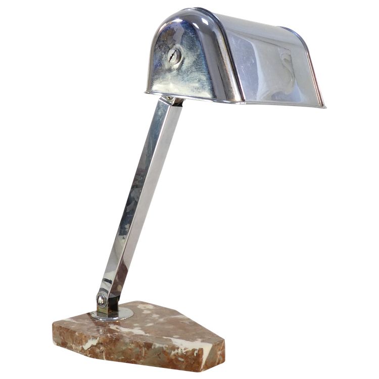 Lampada da scrivania ART DECO in metallo cromato con base in marmo, stile PIROUETTE