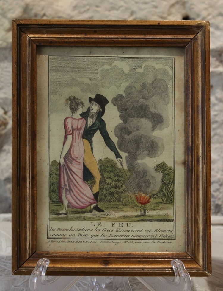 Two Watercolour Engravings 'Water and Fire', Empire Period, Circa 1800