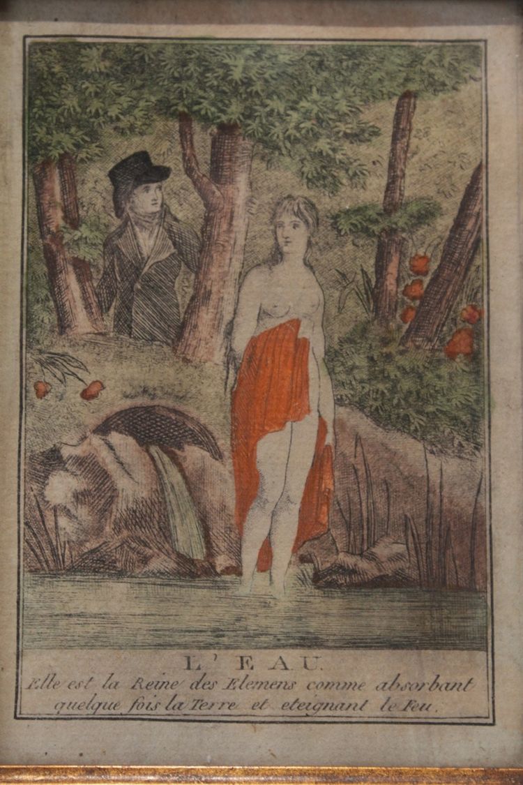 Two Watercolour Engravings 'Water and Fire', Empire Period, Circa 1800