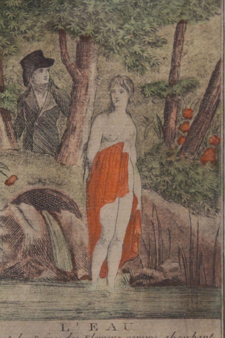 Two Watercolour Engravings 'Water and Fire', Empire Period, Circa 1800