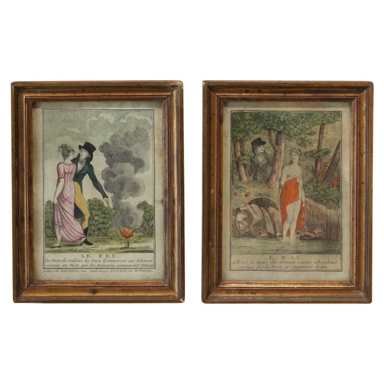 Two Watercolour Engravings 'Water and Fire', Empire Period, Circa 1800