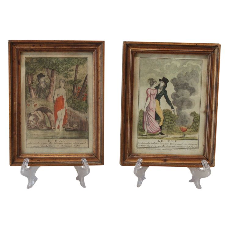 Zwei Aquarellstiche „Wasser und Feuer“, Empire-Zeit, um 1800