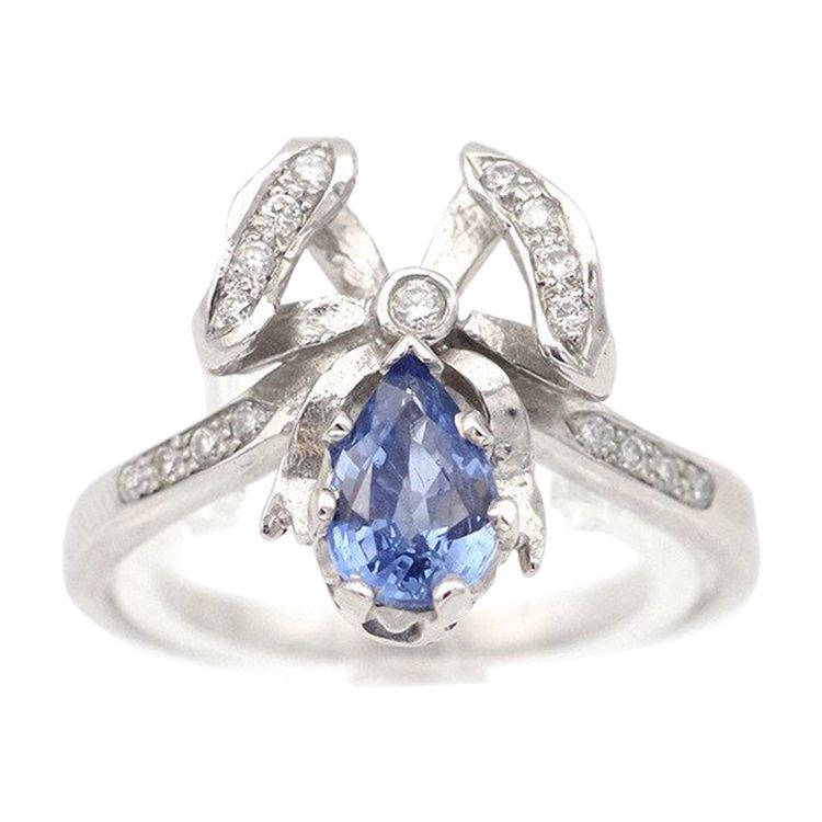 Bague nœud saphir diamants en or 18k, bague de fiançailles, mariage, saphir naturel 0.76ct, diamants