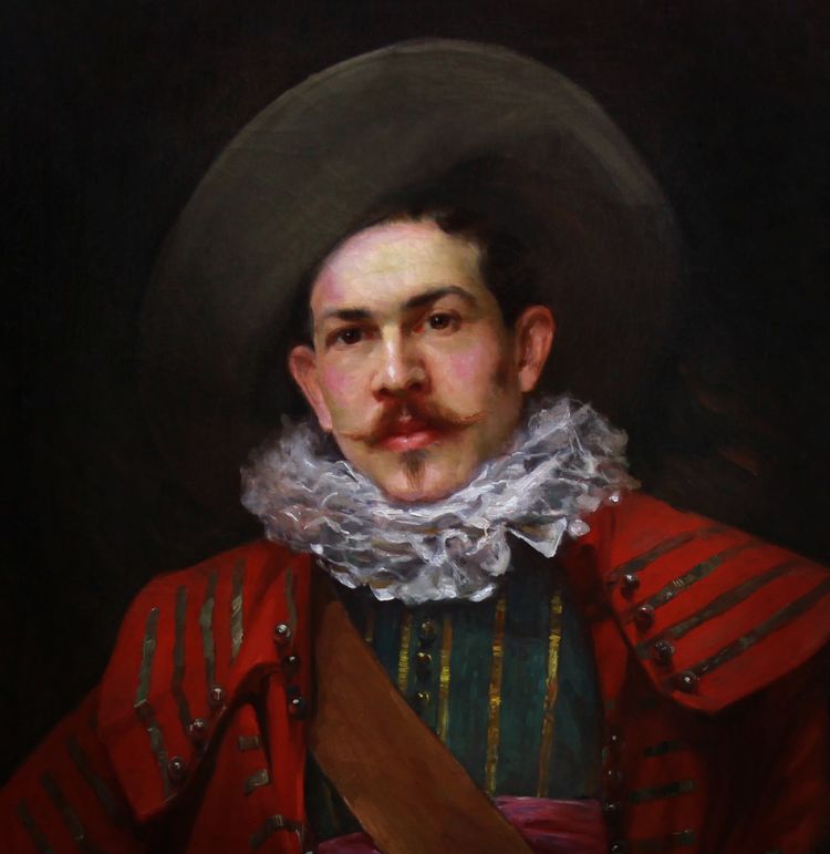 Bellissimo Ritratto di un moschettiere dipinto ad olio su tela scuola francese XIX secolo
