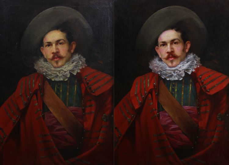 Bellissimo Ritratto di un moschettiere dipinto ad olio su tela scuola francese XIX secolo