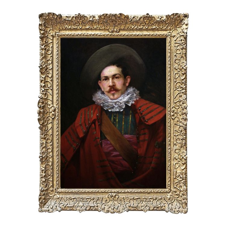 Bellissimo Ritratto di un moschettiere dipinto ad olio su tela scuola francese XIX secolo
