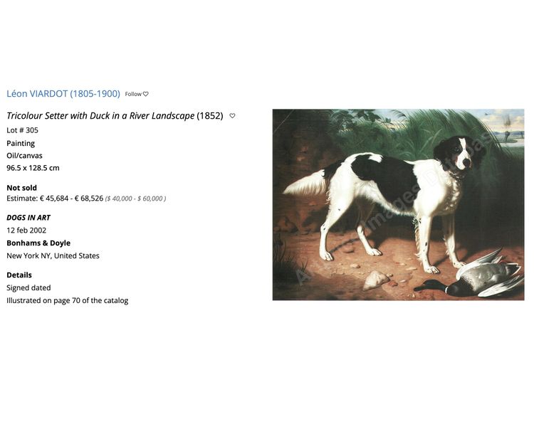 Peinture à l'huile exclusive sur toile portrait d'un chien de chasse breton 19e siècle