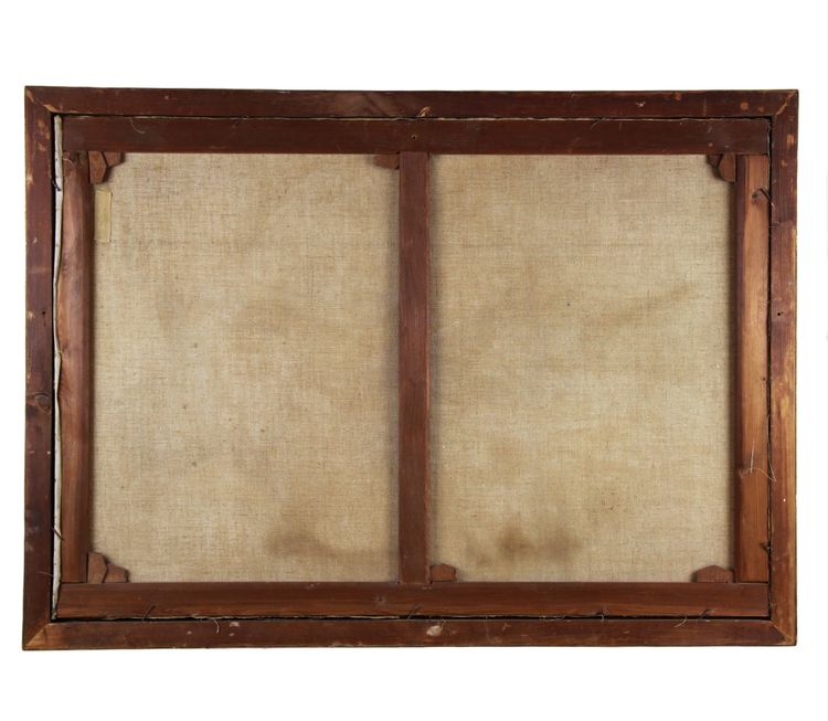 Peinture à l'huile sur toile ancienne française « Nu à l'éventail » XXe siècle
