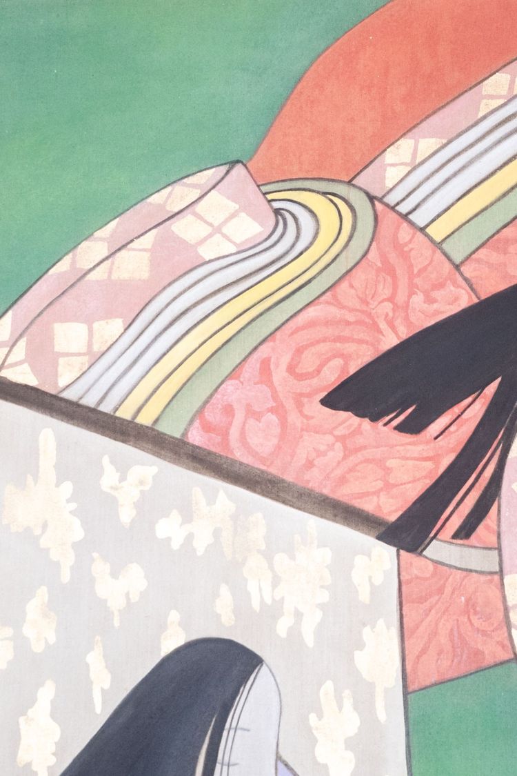 Bemalte Leinwand mit der Darstellung japanischer Tänzer. Zeitgenössisch. LS63431089P
