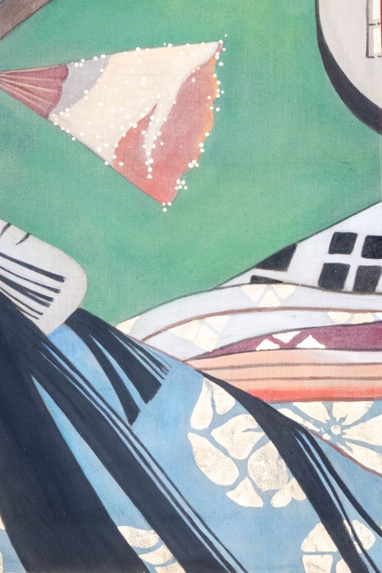 Bemalte Leinwand mit der Darstellung japanischer Tänzer. Zeitgenössisch. LS63451098I