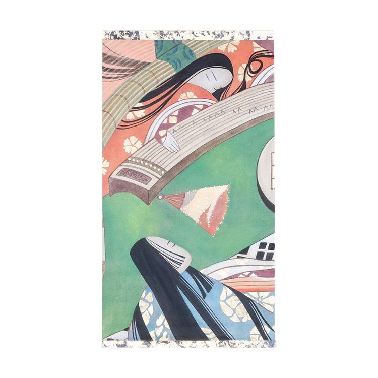 Bemalte Leinwand mit der Darstellung japanischer Tänzer. Zeitgenössisch. LS63451098I