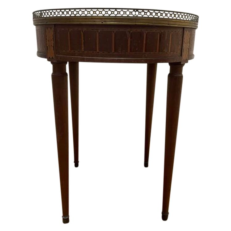 Table bouillotte de style Louis XVI en marqueteriie et marbre