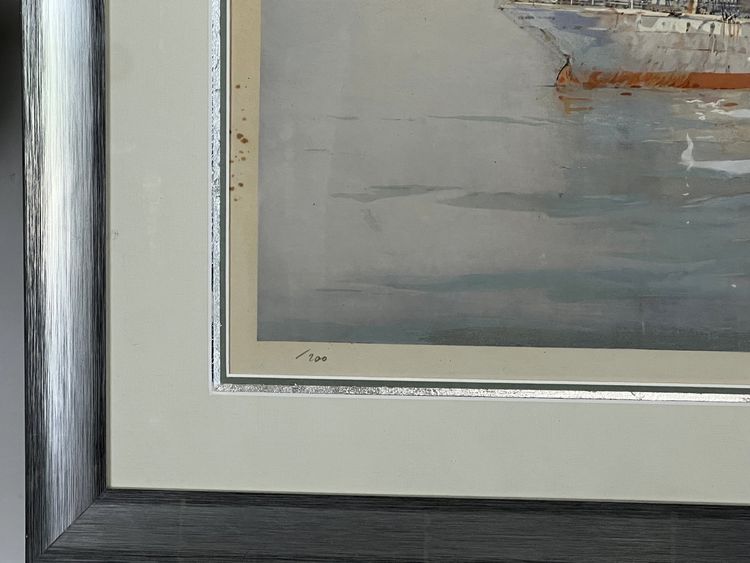 MARIN-MARIE 1901-1987 LARGE LITHOGRAPH "THREE MASTS ON A CALM SEA"