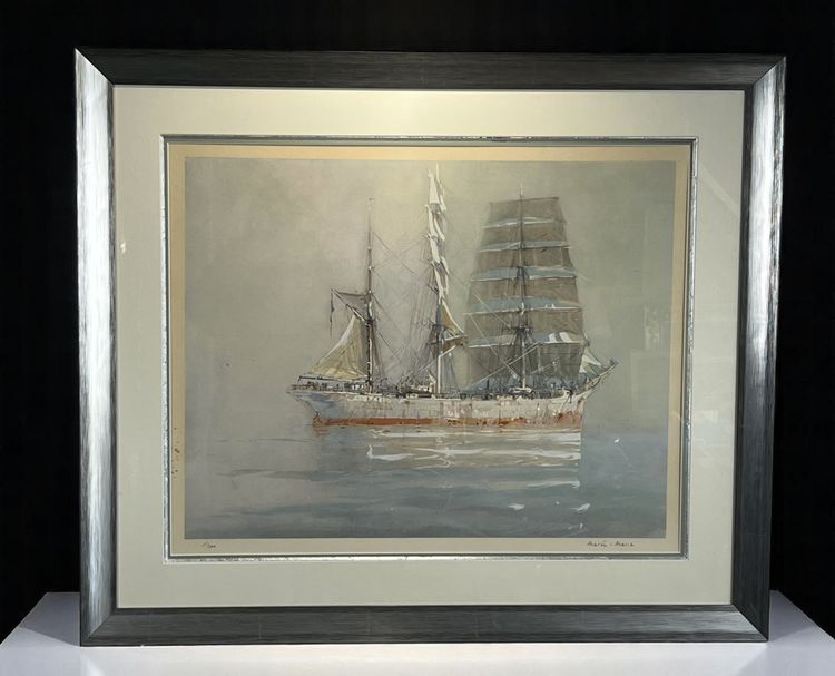 MARIN-MARIE 1901-1987 LARGE LITHOGRAPH "THREE MASTS ON A CALM SEA"