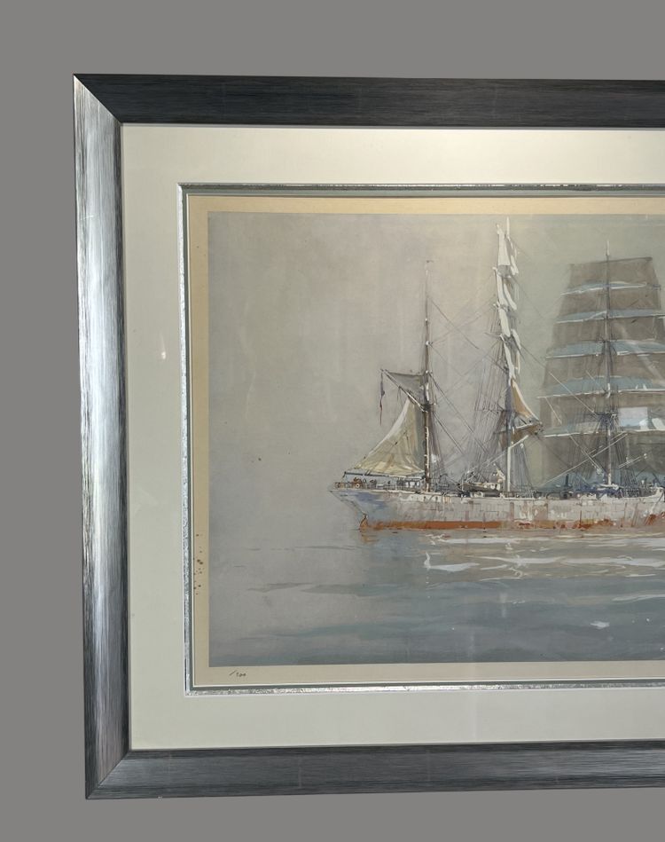 MARIN-MARIE 1901-1987 LARGE LITHOGRAPH "THREE MASTS ON A CALM SEA"